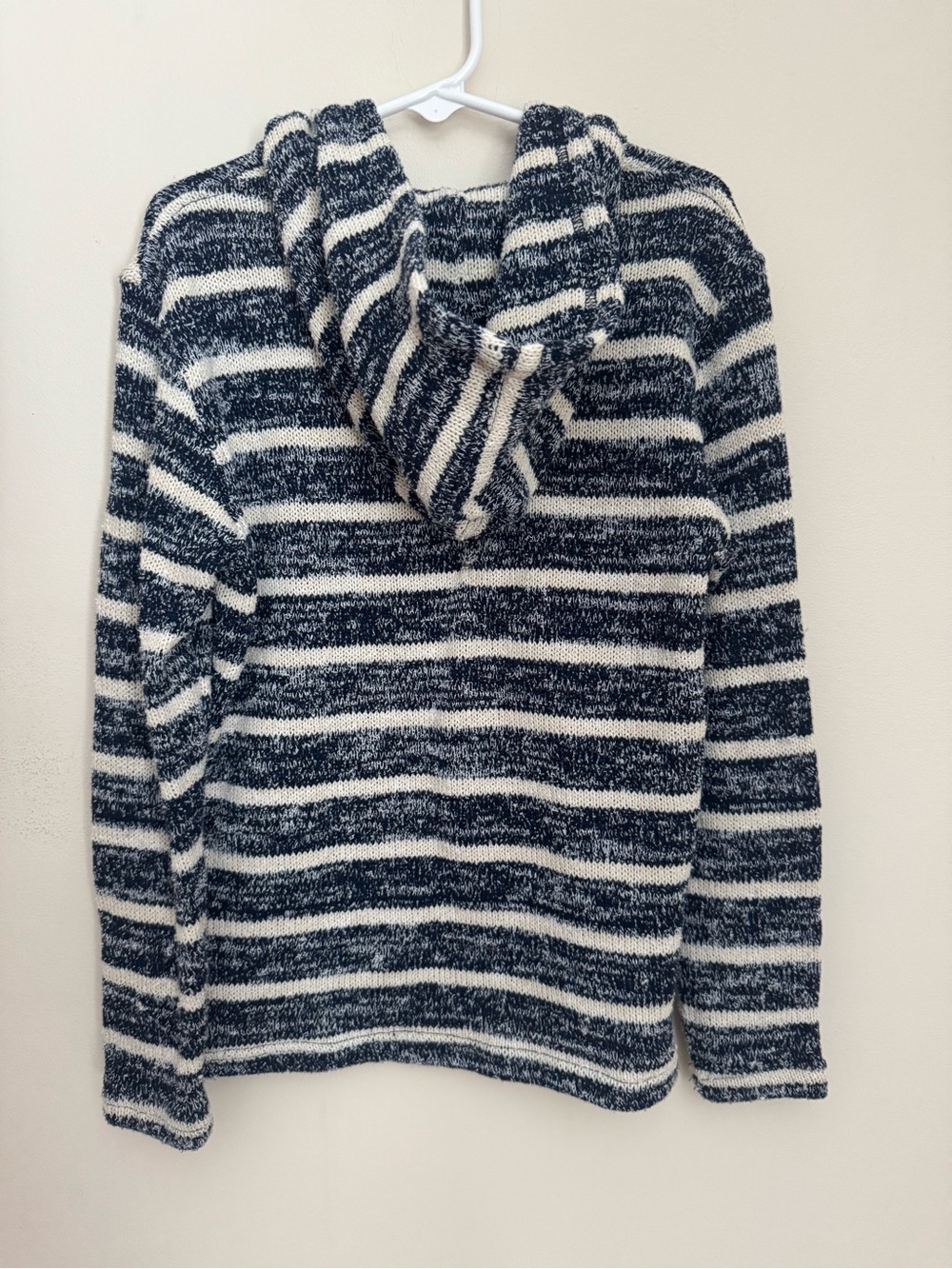 Johnnie-O Boys Navy White Striped Knit Hooded Sweater Pullover Size 7 - Picture 2 of 5